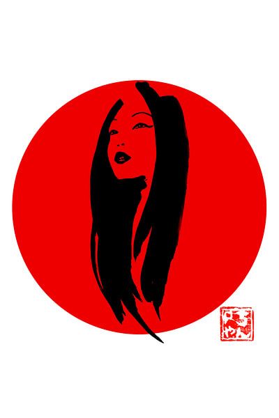 geisha in rood van Péchane Sumie