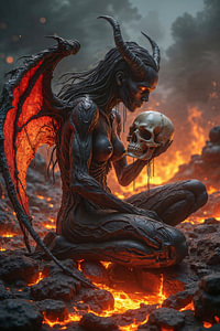 Dark Fantasy Wandbild: VEXARIS - Die Dämonin mit dem Schädel der Verdammten