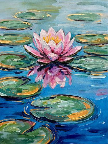 Impressionistische Seerose mit goldenen Details auf einem Teich