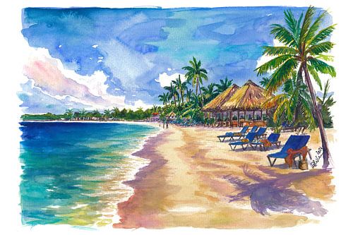 Des vagues turquoise sous les palmiers, sur la côte jamaïcaine près de Negril sur Markus Bleichner
