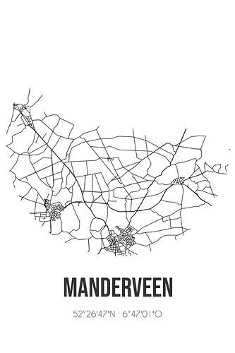 Manderveen (Overijssel) | Karte | Schwarz und Weiß