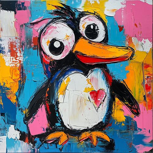 Pinguïn met Hartje in Kleurrijke Stijl