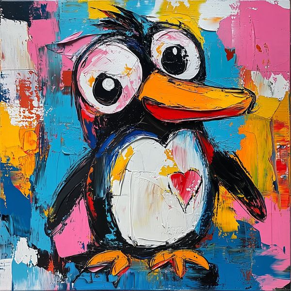 Penguin with Heart in Colourful Style by Emil Husstege