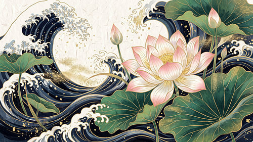 Japan Lotus Waves – Goldene Eleganz