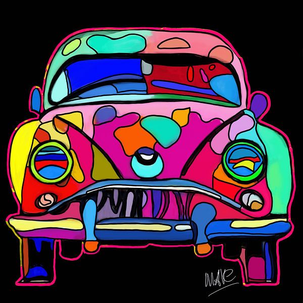 Abstract kleurrijk schilderij van de bekende VW KEVER van MAVE