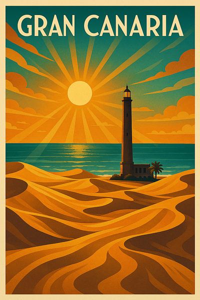 Gran Canaria Leuchtturm Art Deco Poster von Travel Shop