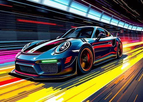 De Porsche 911 GT3 RS met donkergrijze en zwarte strepen op circuit