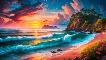 Beach with sunset by Mustafa Kurnaz