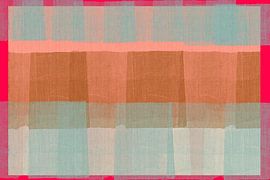 Abstract in neon red, light blue, pink and brown. by Dina Dankers