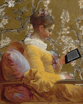 Lezend meisje, Jean-Honoré Fragonard - Amandelbloesem van Digital Art Studio