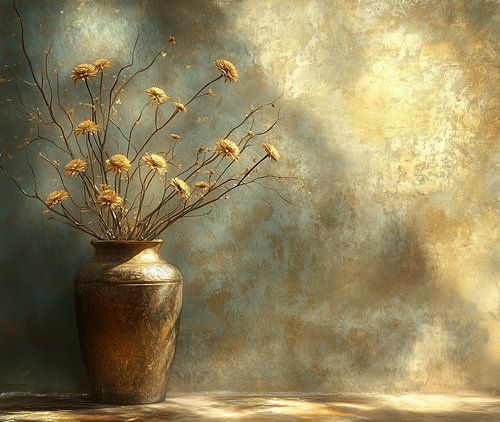 Golden Blooms On Teal by Eye catching paintings