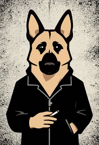Une superbe décoration murale représentant un berger allemand – Un chien au look audacieux en veste de cuir
