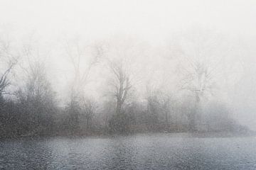 Paysage brumeux d'hiver au bord de l'eau sur Imaginative