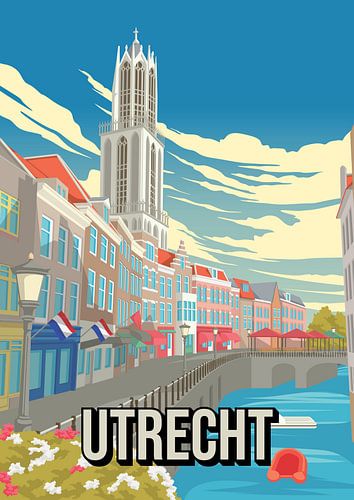 Utrecht Stadsgezicht Reisposter - Vintage Reclamestijl