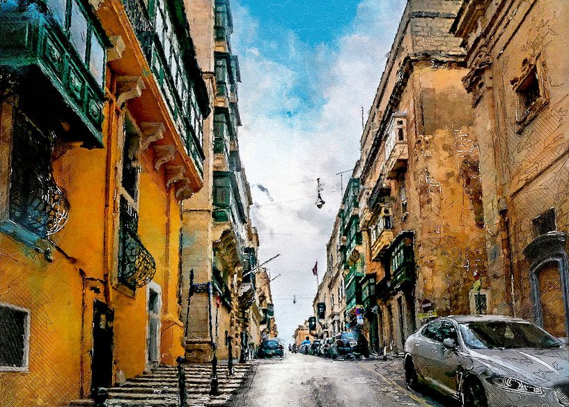 Malta Valetta Stadt Aquarellmalerei #malta von JBJart Justyna Jaszke