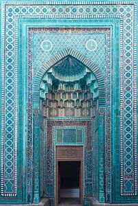 Porte bleue du Mausolée | photographie de voyage | Samarkand, Ouzbékistan sur Kimberley Jekel