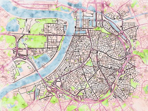 Kaart van Antwerpen in de stijl 'Soothing Spring'