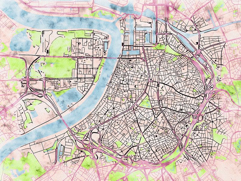 Kaart van Antwerpen in de stijl 'Soothing Spring' van Maporia