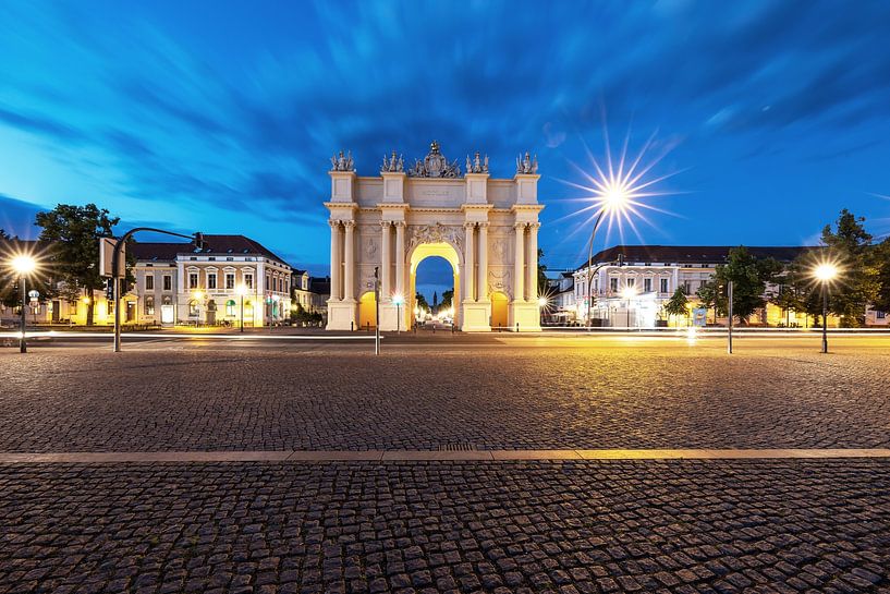 Potsdam Brandenburg Gate and Luisenplatz at blue hour by Frank Herrmann